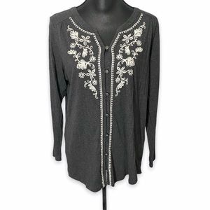 J. Jill Tunic Charcoal Gray Lace Detail Large Soft